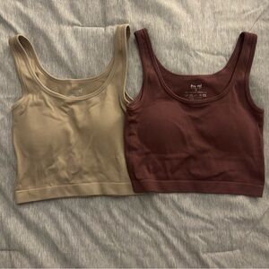 Ribbed Workout Tops in Beige and Brownish Purple